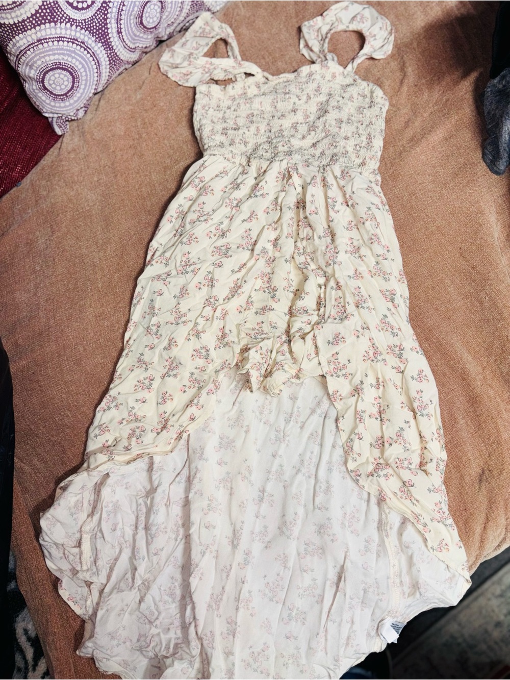 art class Cream and Pink Floral Smocked Sundress